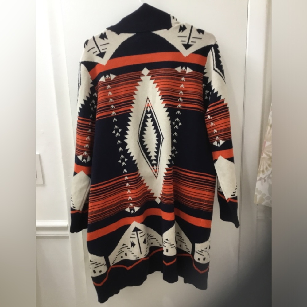 Oliver.O Orange, blue and cream Aztec Southwestern long cardigan NWT size XL - Picture 3 of 4